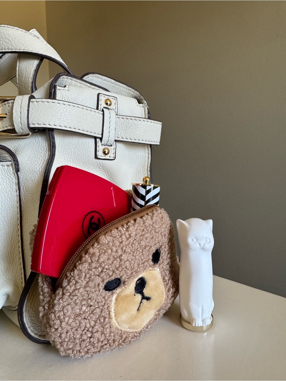 Teddy bear zippered pouch bag charm
